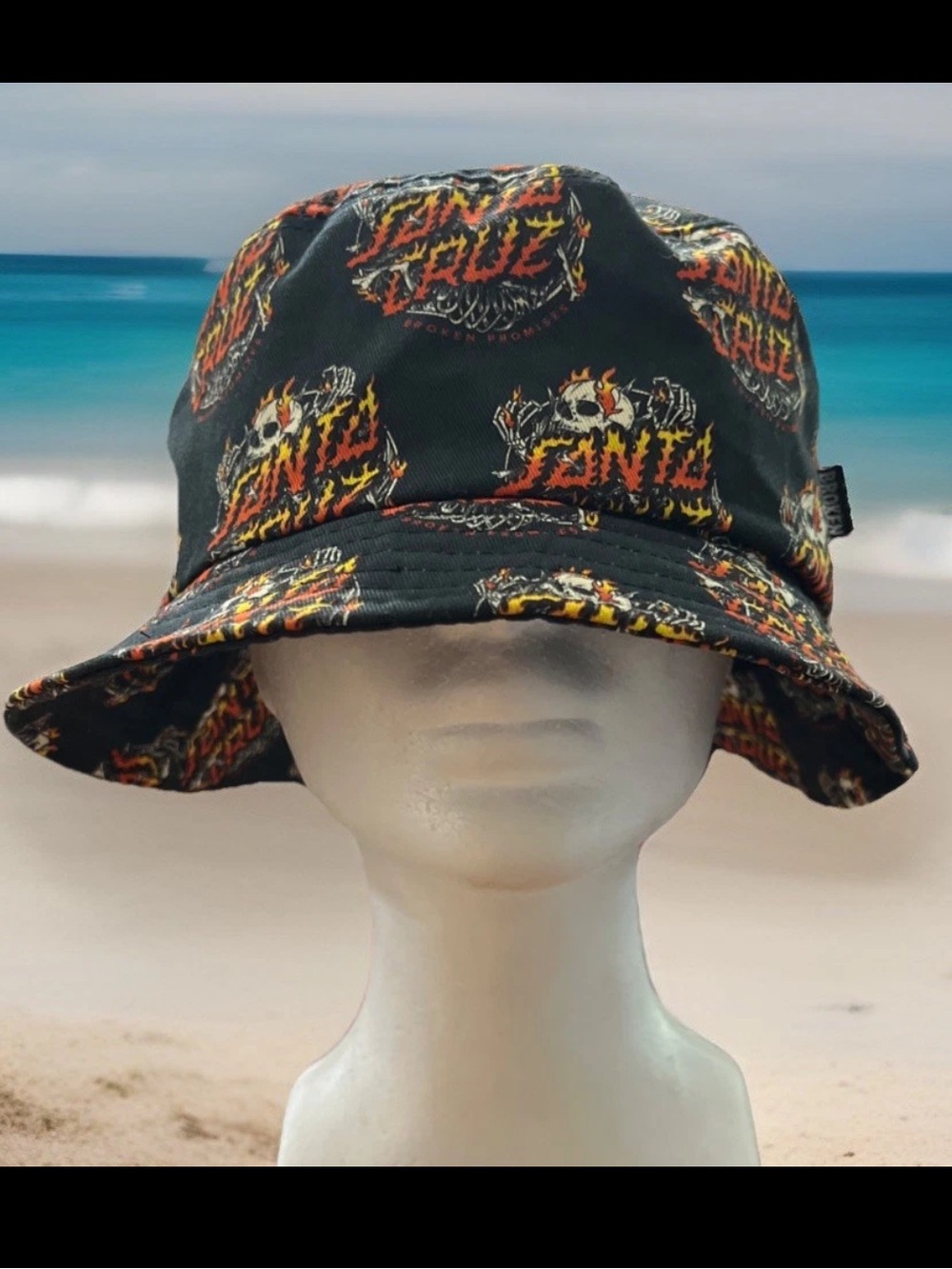 Santa Cruz Skateboards X Broken Promises Bucket Hat Flaming Skeleton Black